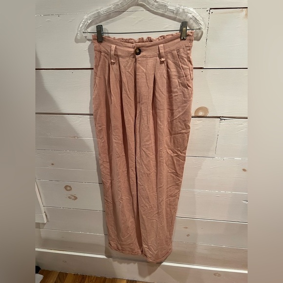 Mable NWT Women's Pink Linen blend pants, size small. Cinched waist, cuffed - Picture 2 of 6